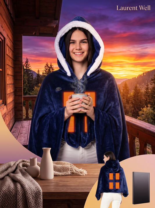 Laurent Well Wearable Heated Hoodie Blanket with Power Bank, Warm Right Out of the Box