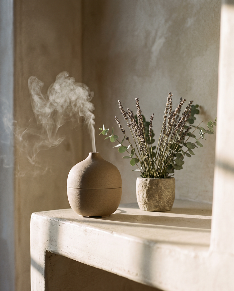 Ceramic aroma diffuser with lavender and eucalyptus