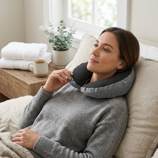 Travel Pillow Double-Layered Memory Foam Neck Pillow For Traveling Black-Gray