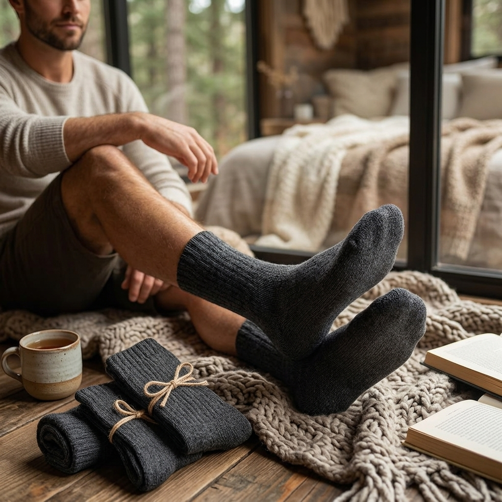 3 Pairs Men Warm Wool Socks Soft Cozy Winter Thermal Socks For Men Thick Heat-Trapping Moisture Wick