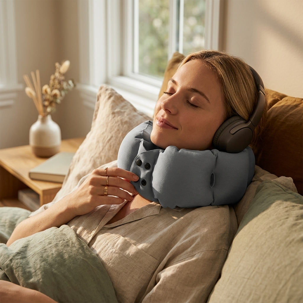 Inflatable Neck Pillow With Adjustable Firmness, Made Of Soft Skin-Friendly Material For Travel Comf