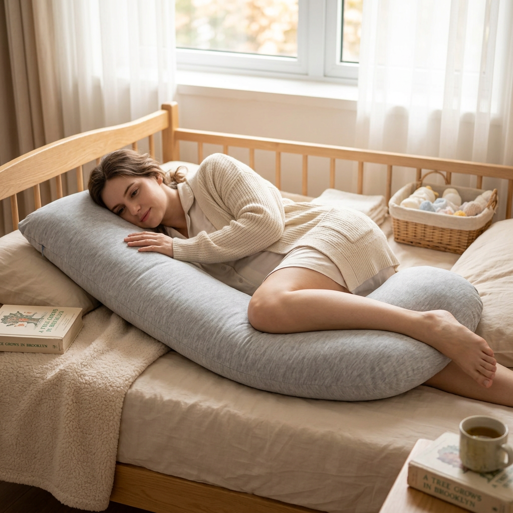 L-Shaped Pregnancy Body Pillow for Side Sleeping, Soft Maternity Pillow with Washable Jersey Cover f