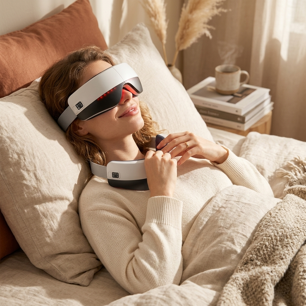 Eye Massager With Heat Air Compression & Vibration Voice Control 4 Massage Modes Wireless Music Play