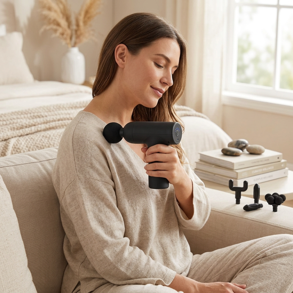 Portable Mini Massage Gun Deep Tissue Percussion Massager With 6 Speeds 5 Interchangeable Massage He