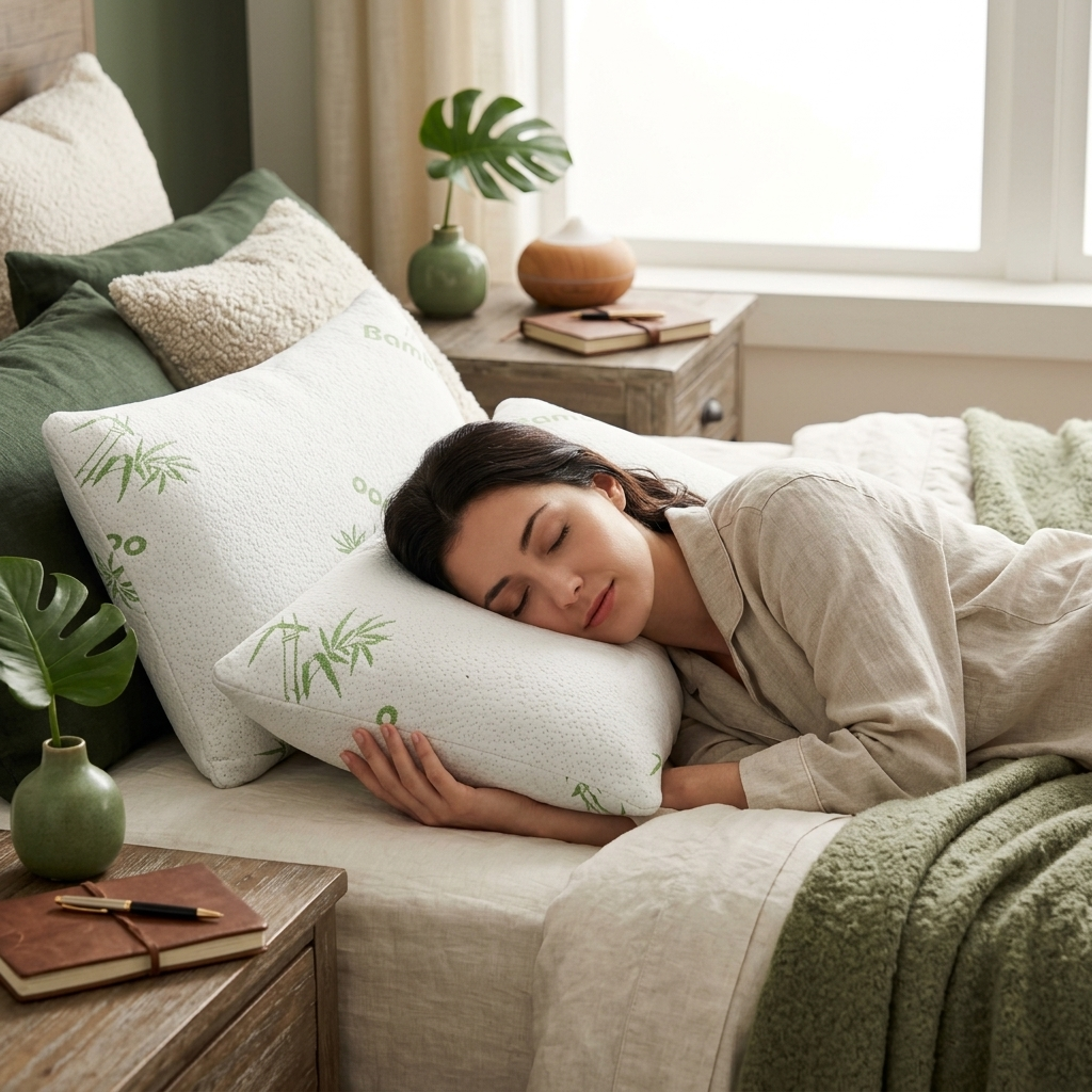 2Pcs Or 1Pcs Bamboo Memory Foam Pillow Hypoallergenic Bed Pillow For Head Neck Rest Sleeping Shredde