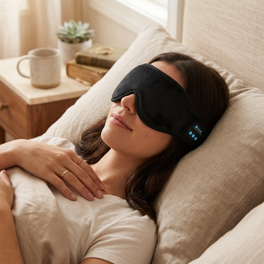 Wireless Bluetooth Stereo Music Eye Mask - Blackout Sleep Mask with Built-in Speakers for Side Sleep