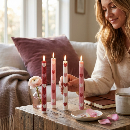 6 Pcs Heart Glitter Flameless Taper Candles 10.6 Inch Valentines Day Candles Battery Operated LED Ca