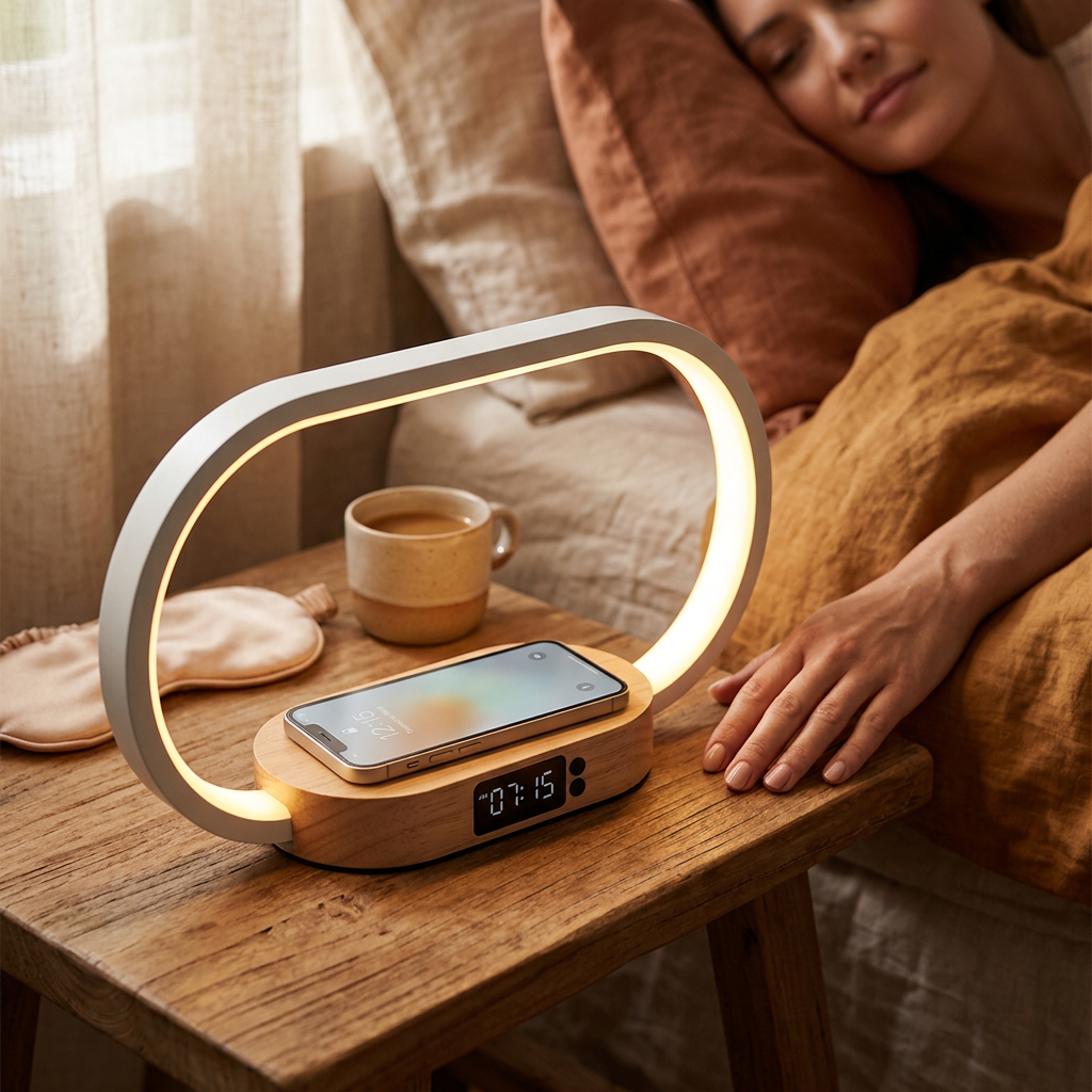 Bedside Table Lamp Touch Control Lamp With Clock Wireless Charging LED Desk Lamp Dimmable Nightstand