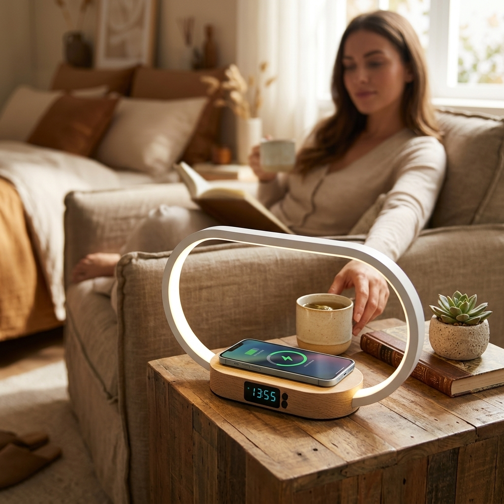 1 Set Bedside Table Lamp Touch Control Lamp With Clock Wireless Charging LED Desk Lamp Dimmable Nigh