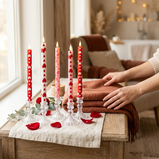 6 Pcs Valentine Day Flameless Taper Candles 10.6 Inch Heart Shaped Candles Battery Operated LED Cand