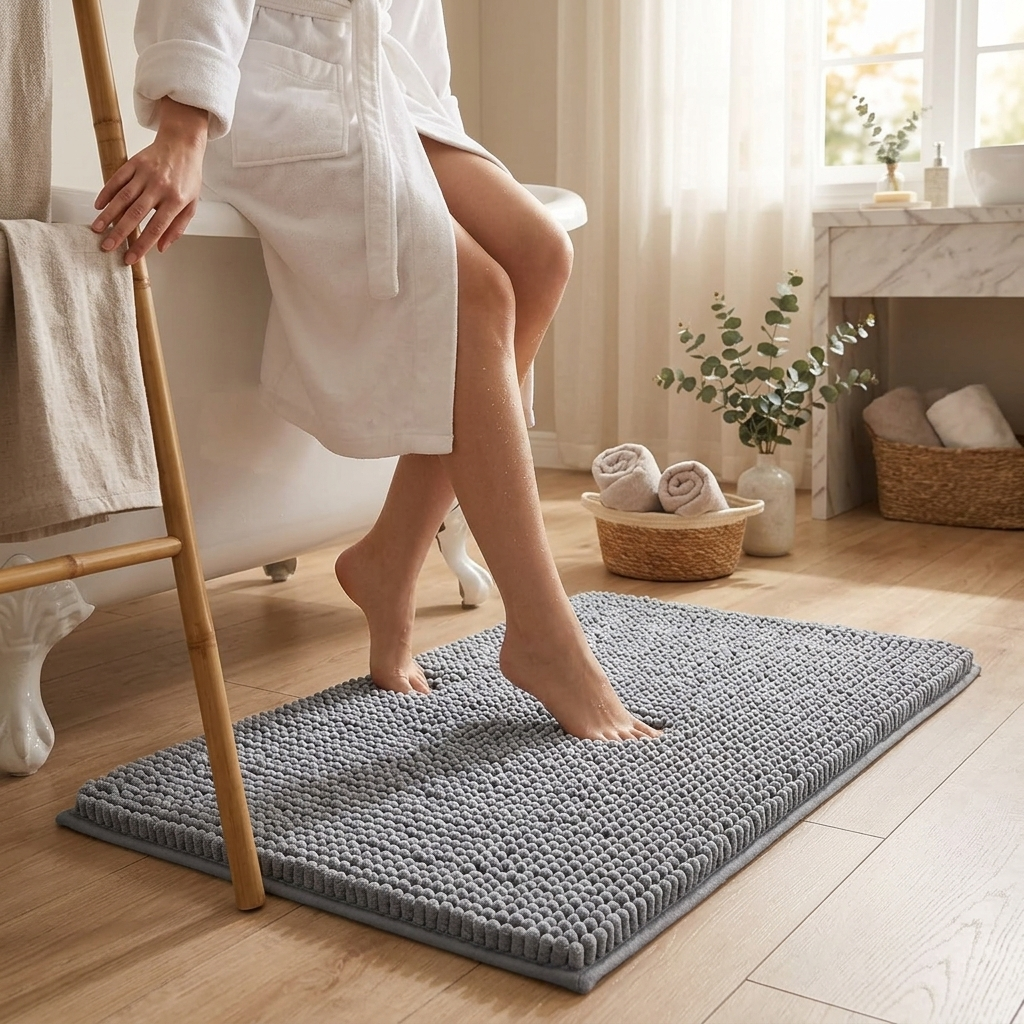 Soft Chenille Bathroom Rug 30 X 20 Inch, Absorbent Shaggy Bath Mat, Plush Non-Slip Floor Mat For Bat