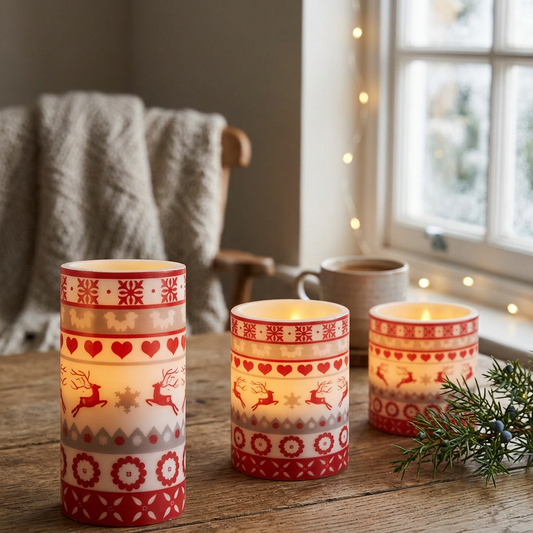 3Pcs Quantity Options Christmas Flameless LED Candles Deer Flickering Candle Lights Pillar Candles W