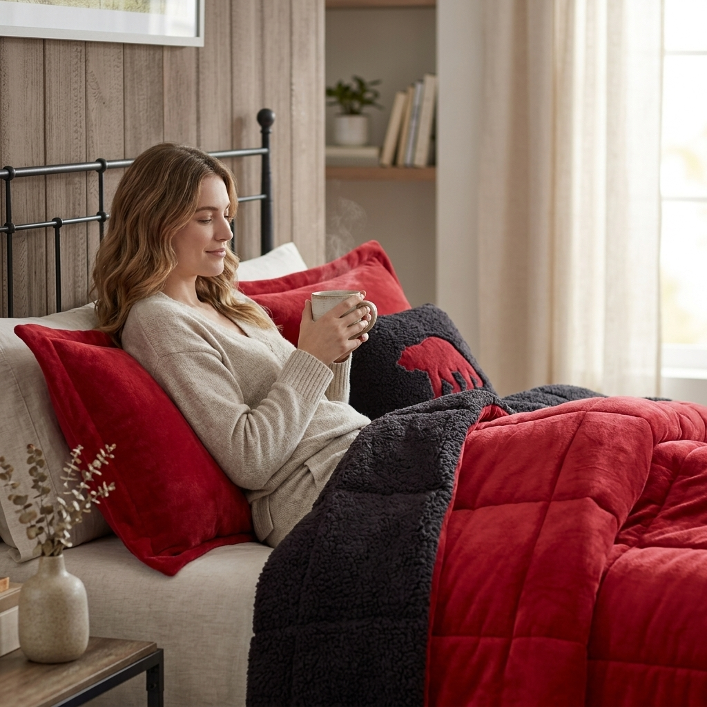 King Plush To Sherpa Down  Comforter Set