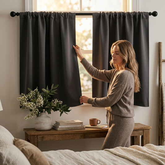 Short Grey Blackout Curtains 2 Panels Thermal Insulated Privacy Drapes For Small Windows W42 X L36