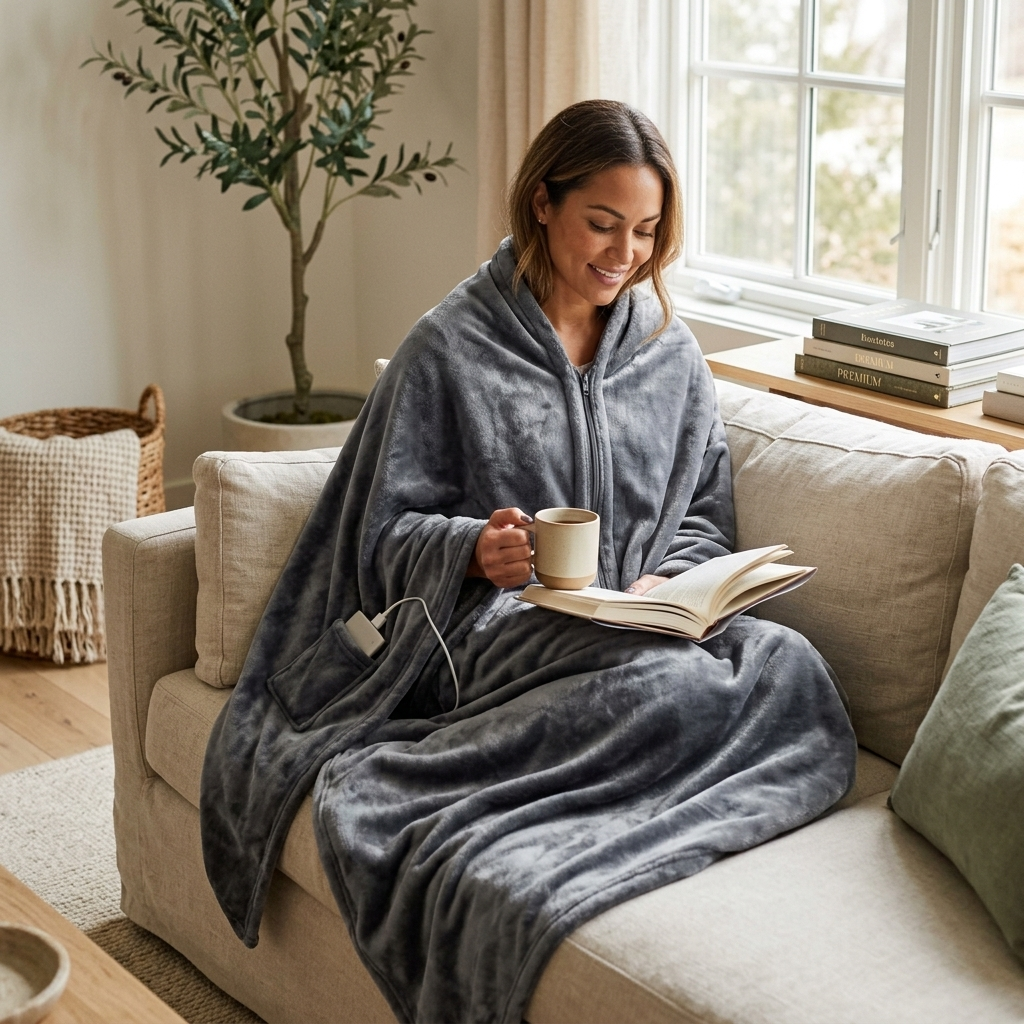 USB Heated Blanket Electric Heated Blanket Heated Poncho Shawl Wrap Throw with Zipper Washable for H