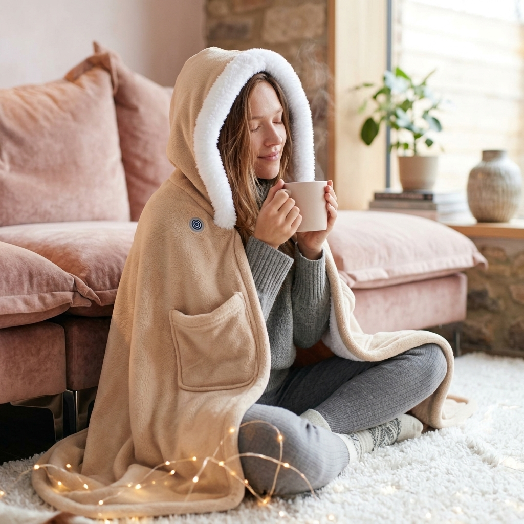 Wearable Heated Blanket - 8 Heating Zones, 3 Temperature Levels, Soft Double-Layer Flannel (59x31in)