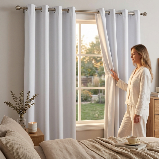 Blackout Curtains, White Blocking Drapes For Bedroom And Living Room, 2 Panels Set Grommet Room Dark