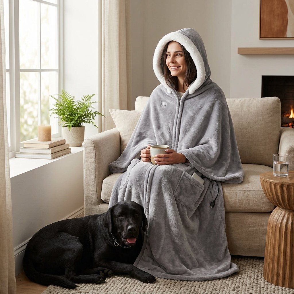 8-Zone Wearable Heated Blanket - 3 Adjustable Heat Levels, 59x31in Soft Flannel, USB-Powered Portabl