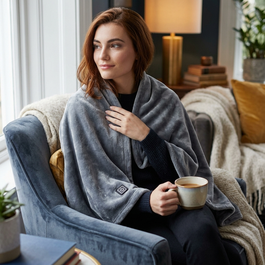 Wearable USB Heated Blanket Shawl, Portable Heated Blanket, 3 Gears 8 Heating Zones Cordless Zip Hea