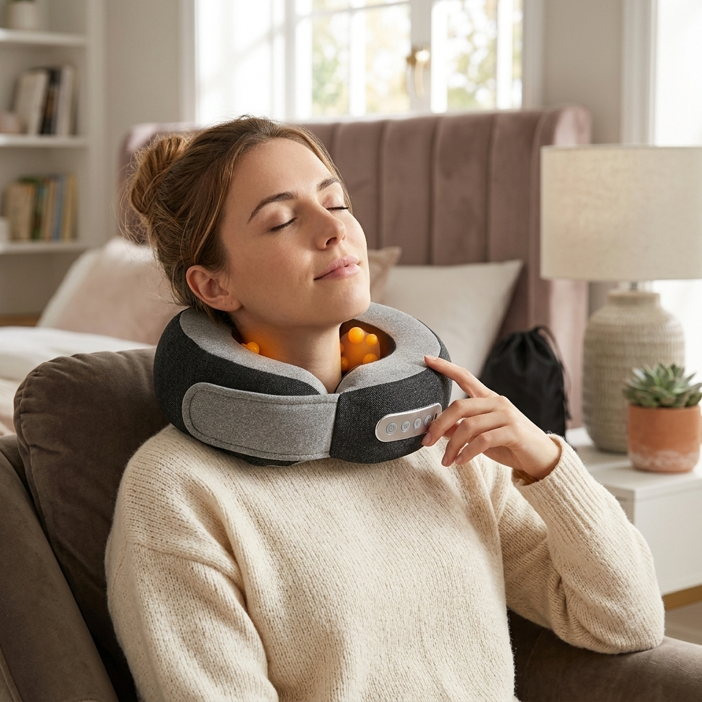 1Pc 2 In 1 Neck Massager Pillow With Heat Electric Memory Foam Travel Pillow Shiatsu Neck Massager W