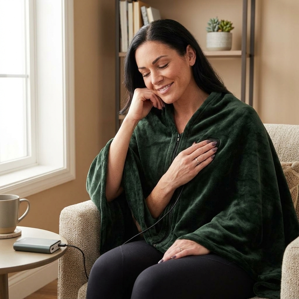 1Pc  59x31in USB Heated Blanket Electric Heated Blanket Heated Poncho Shawl Wrap Throw With Zipper W