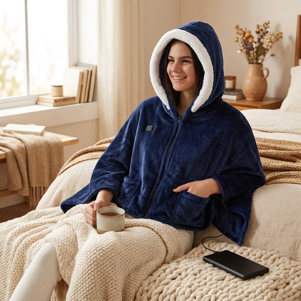 Wearable Heated Throw Blanket With 20000mah Battery Pack Double Sided Flannel Portable Electric Heat