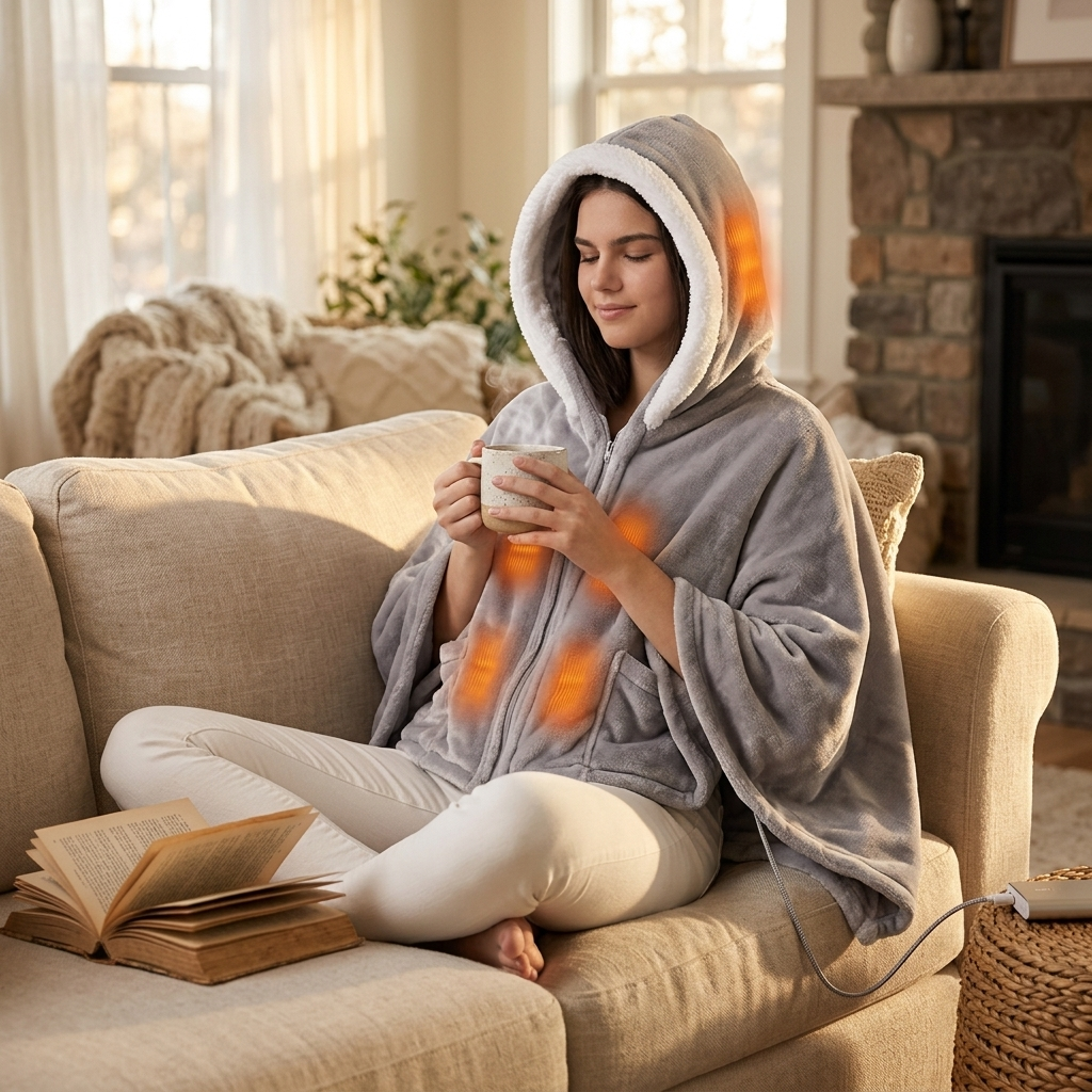 Wearable Heated Throw Blanket Double-Sided Flannel Portable Electric Heating Hoodie For Women Men Ma