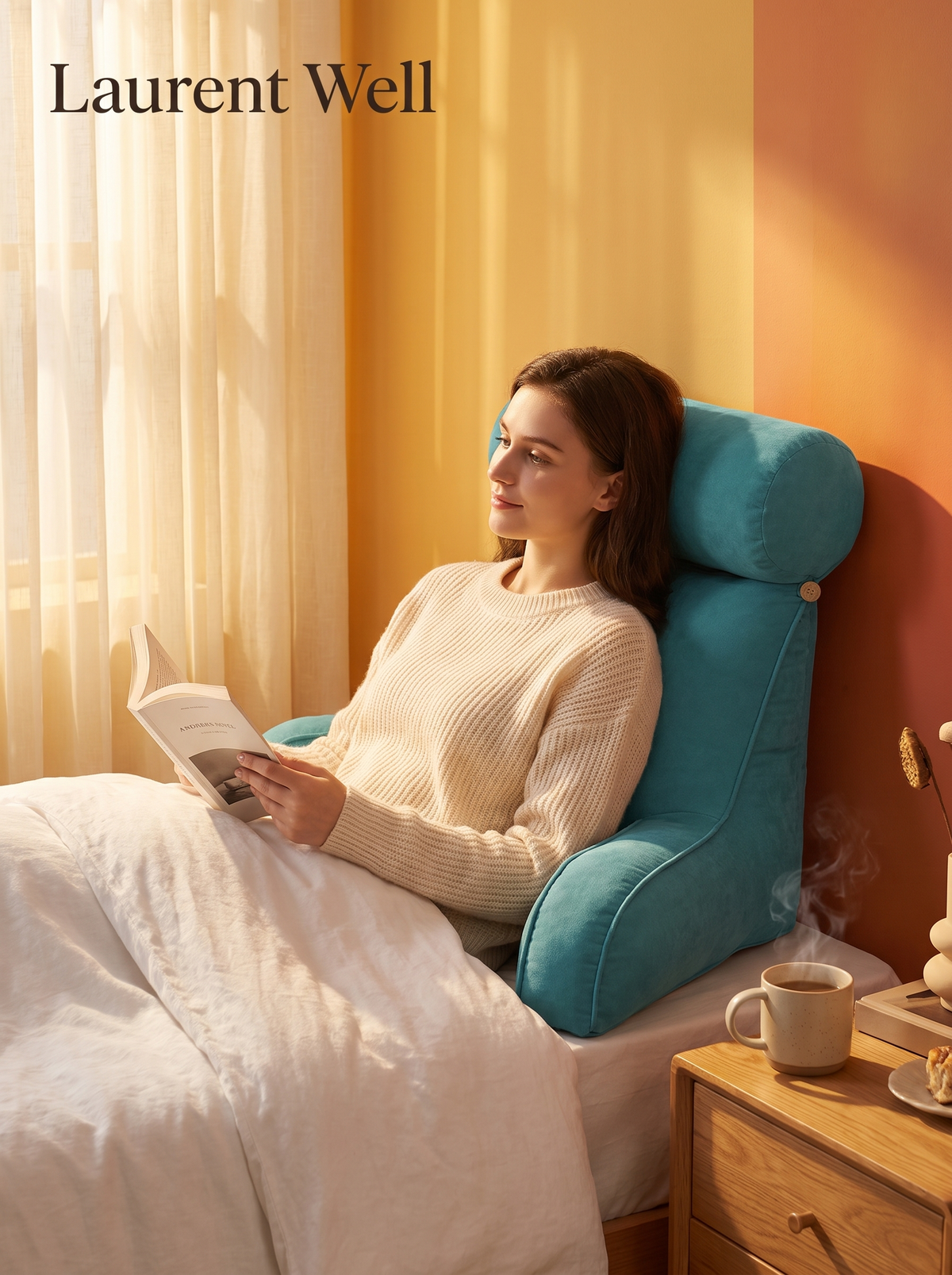 Laurent Well Cotton Reading Pillow for Bed and Sofa, Yellow, Your Bed, Now a Reading Nook