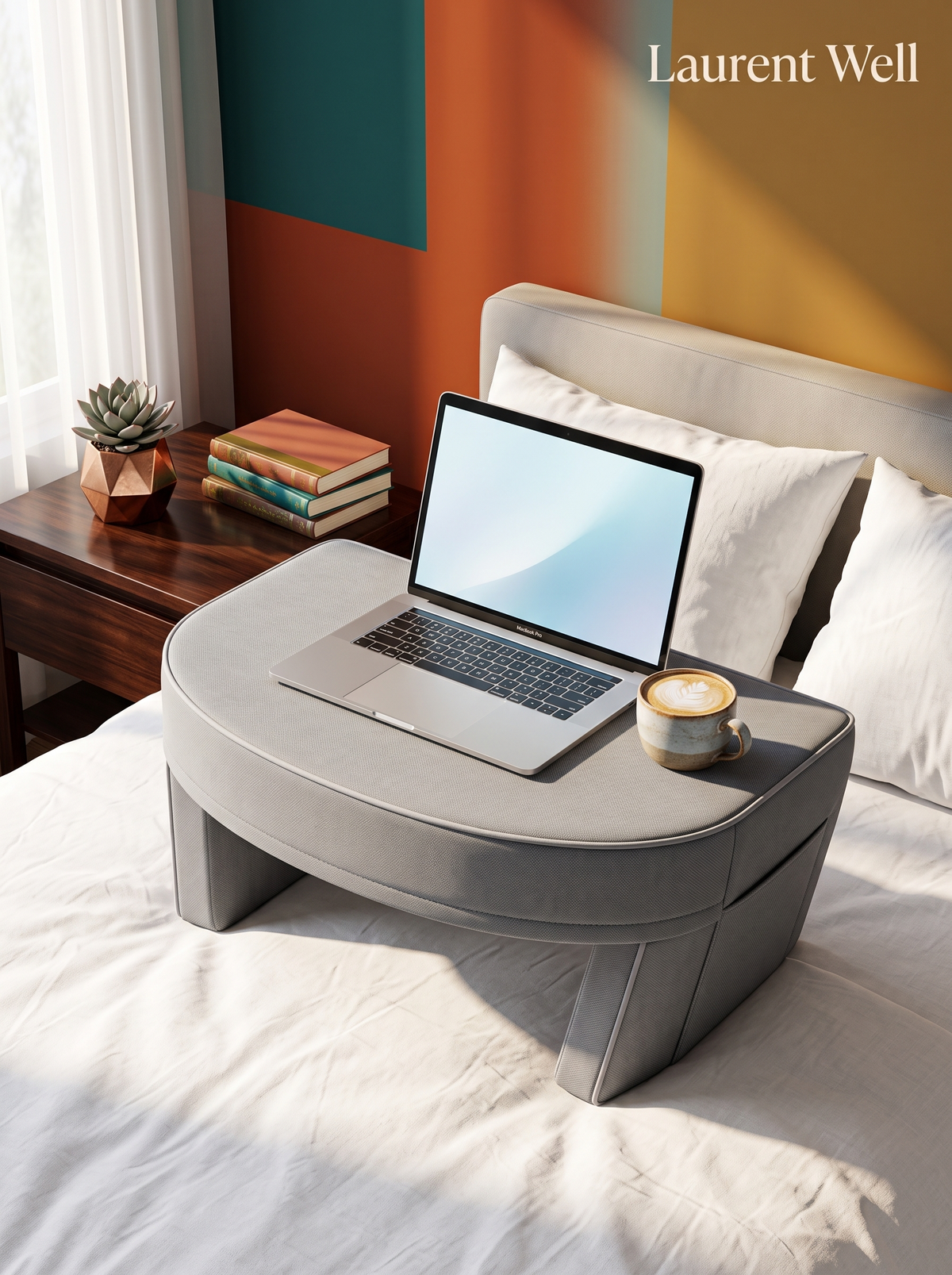 Laurent Well Ergonomic Reading Pillow with Arms and Lap Desk, Your Desk, Wherever You Are
