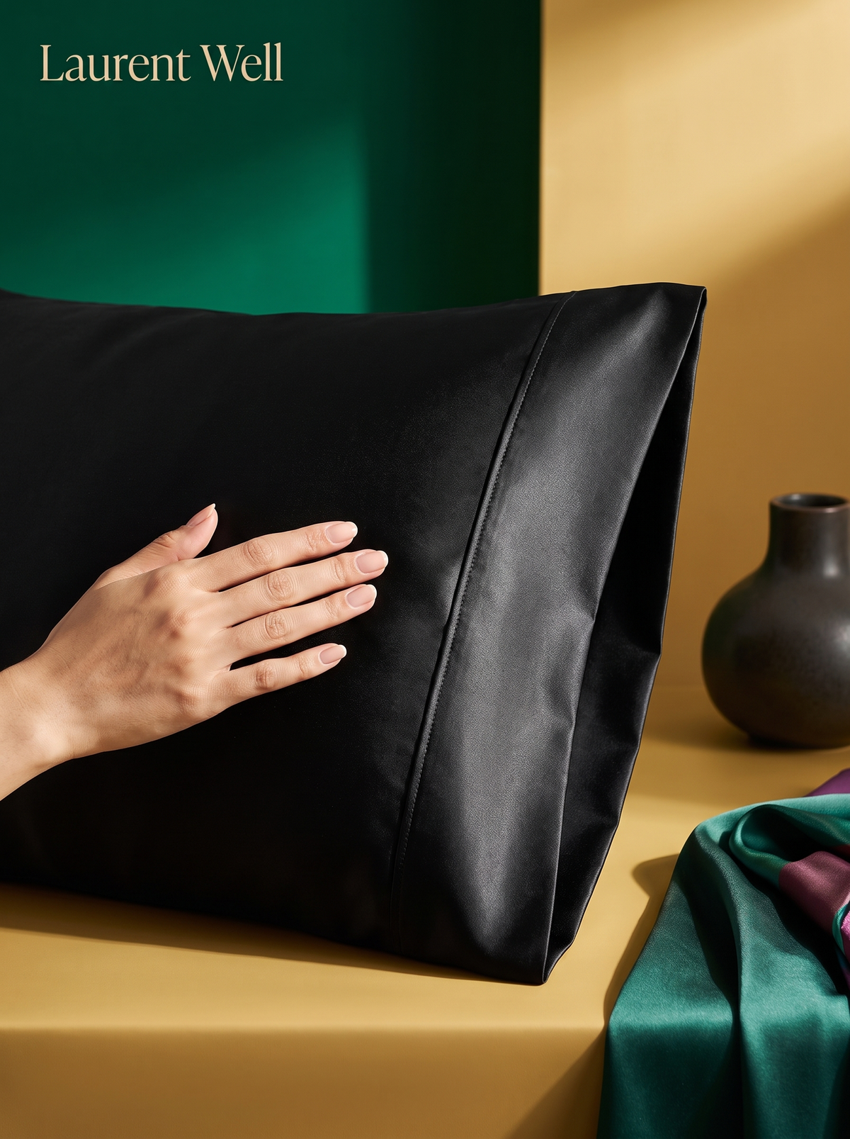Laurent Well Queen Satin Sheet Set, Black, Silky 4-Piece, Smooth, Neat, Wrinkle Resistant