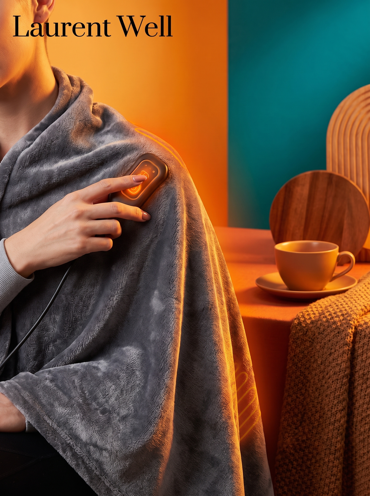 Laurent Well USB Heated Poncho Shawl with Zipper, Grey, Choose Your Comfort Level
