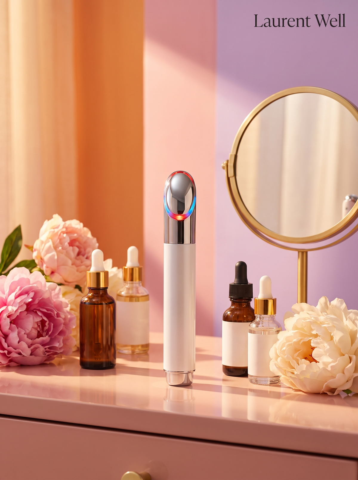 Laurent Well Heated Vibrating Eye Beauty Wand with Color Light, A Spa Moment at Your Vanity