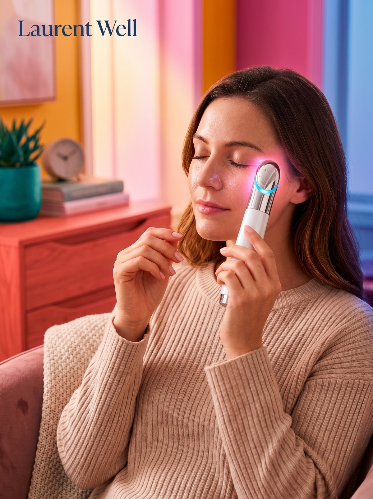 Laurent Well Heated Vibrating Eye Beauty Wand with Color Light, Glow Up Your Eye Cream