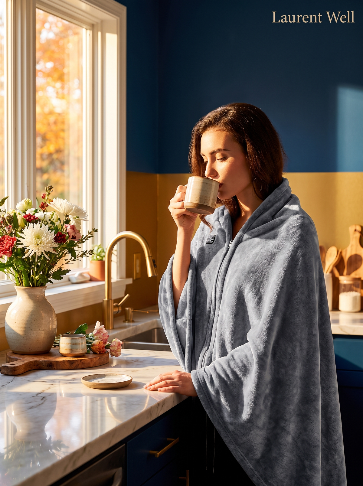 Laurent Well Wearable USB Heated Blanket Shawl with Zipper, Cozy Without the Couch