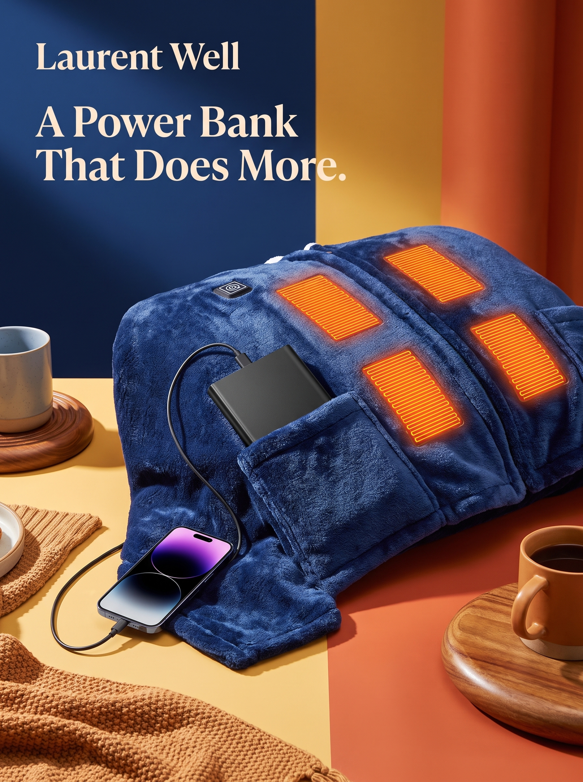 Laurent Well Wearable Heated Hoodie Blanket with Power Bank, A Power Bank That Does More