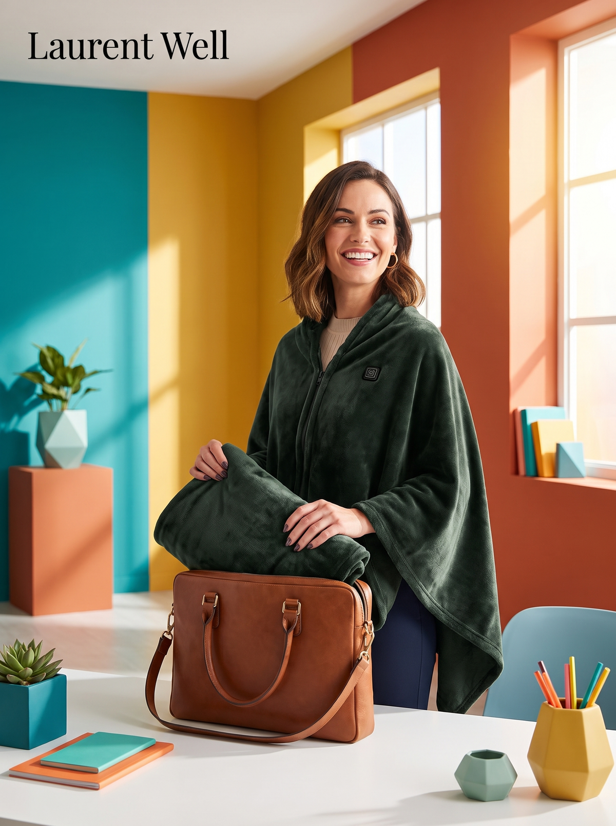 Laurent Well USB Heated Poncho Wrap - Standard or Upgrade, Folds Into Your Laptop Bag
