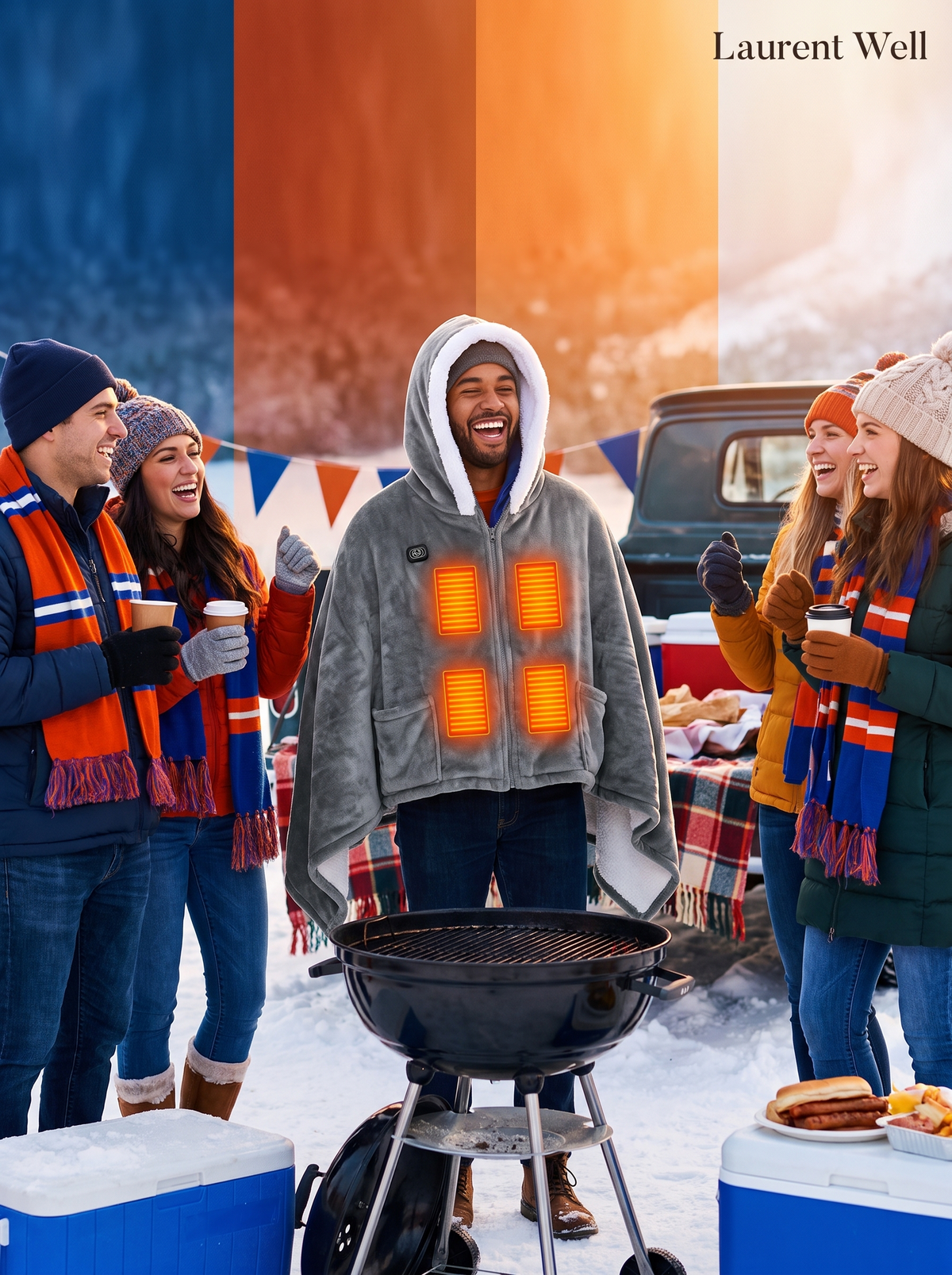 Laurent Well Wearable Heated Hoodie Blanket with Power Bank, Hood Up, Game On