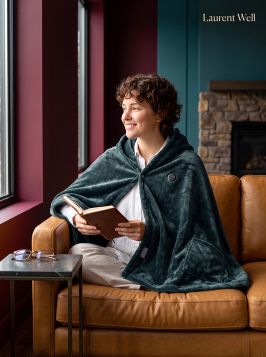Laurent Well USB Heated Poncho Shawl Wrap, Black, Sleek Black, Seriously Warm