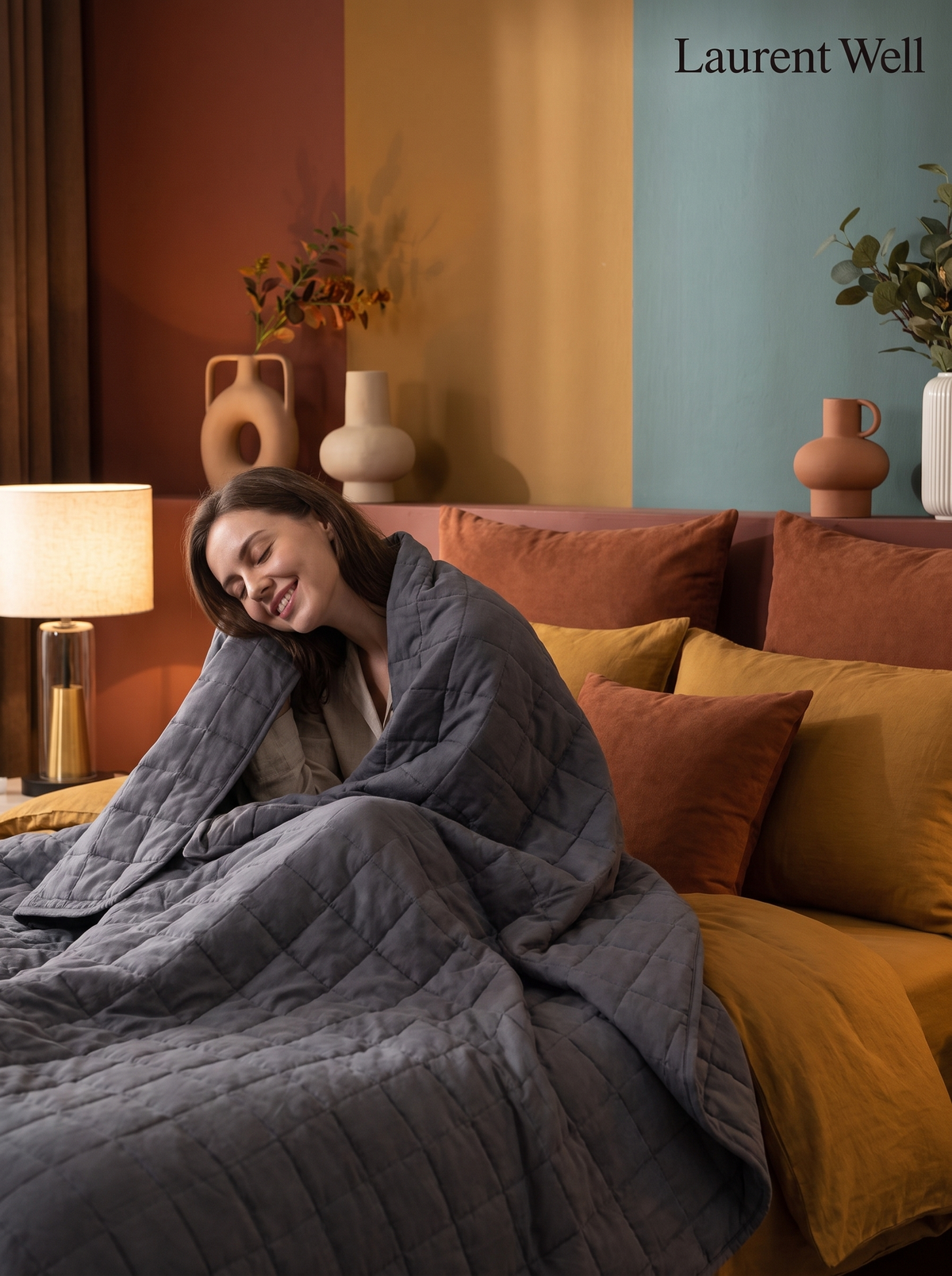 Laurent Well Cotton Weighted Blanket, Dark Gray Grid, Like a Comforting Hug