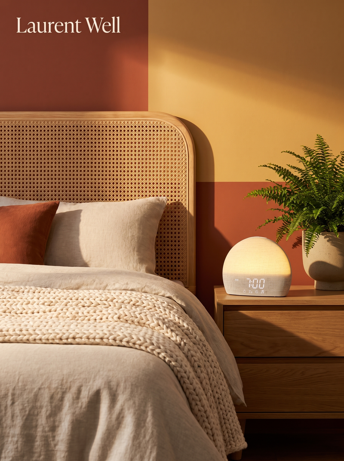 Laurent Well Sunrise Alarm Clock with White Noise & Sleep Timer, Soft Fabric, Warm Light