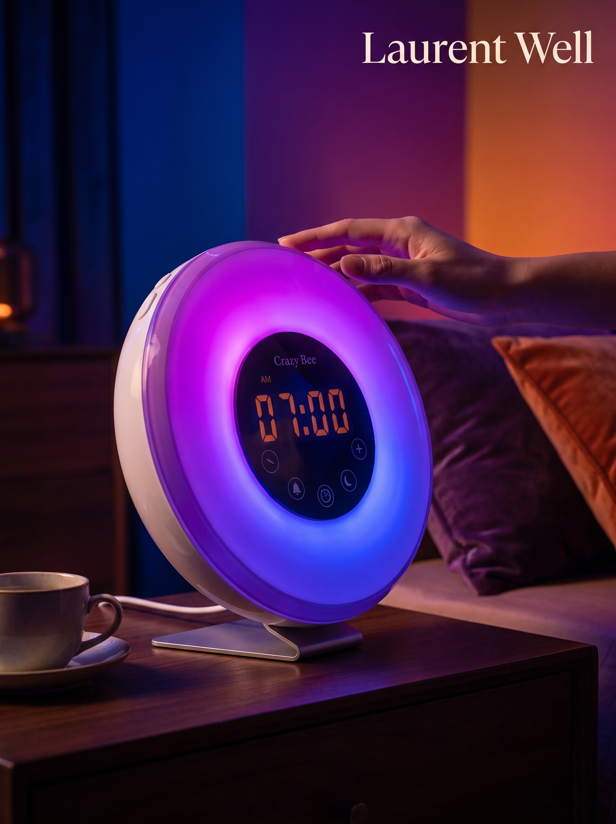 Laurent Well Sunrise Wake-Up Desk Lamp with FM Radio Alarm, Tap Into Any Color