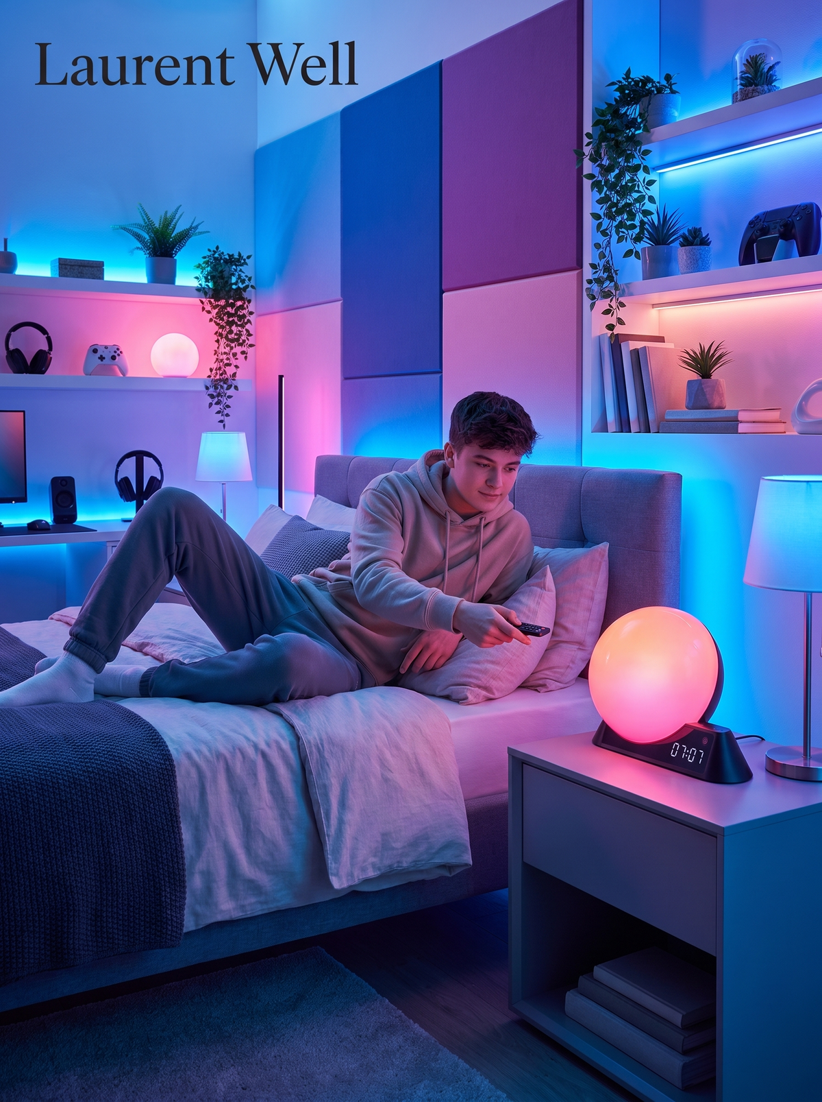 Laurent Well Geometric Sunrise Alarm Clock with Remote, Control It From Your Pillow