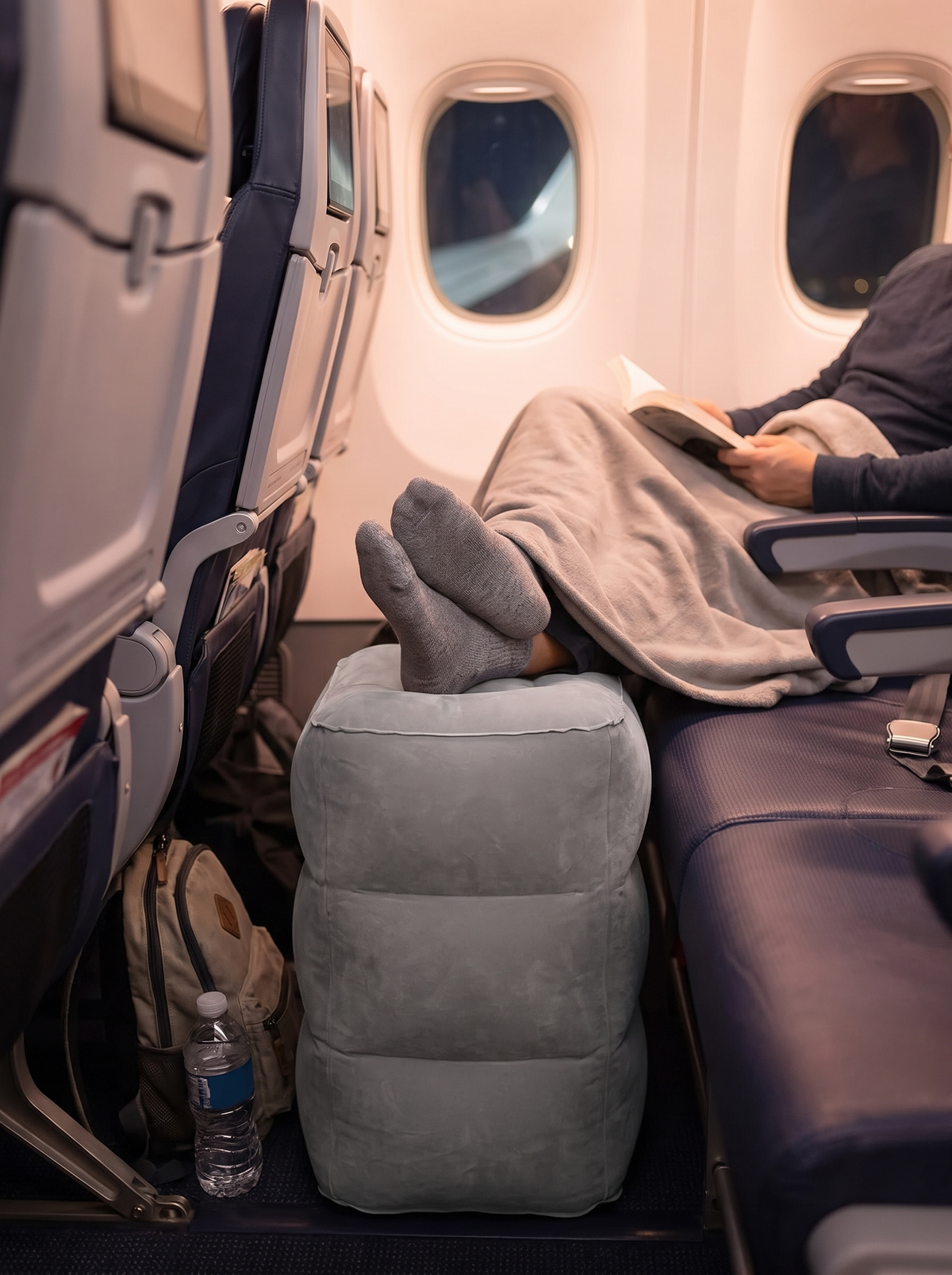 Laurent Well Inflatable Foot Rest Pillow for Travel, Stretch Out On Long Trips