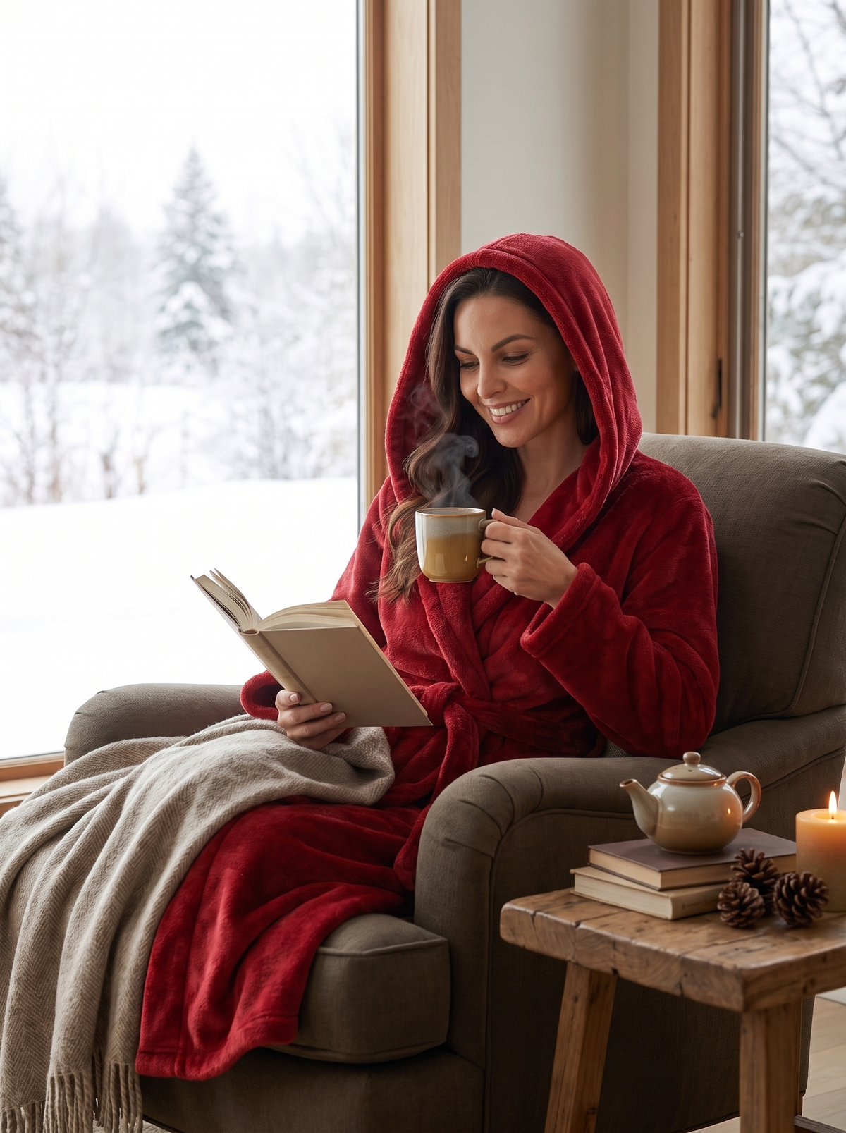 Laurent Well Women's Long Flannel Bathrobe, Hooded Option, Like Wearing A Blanket