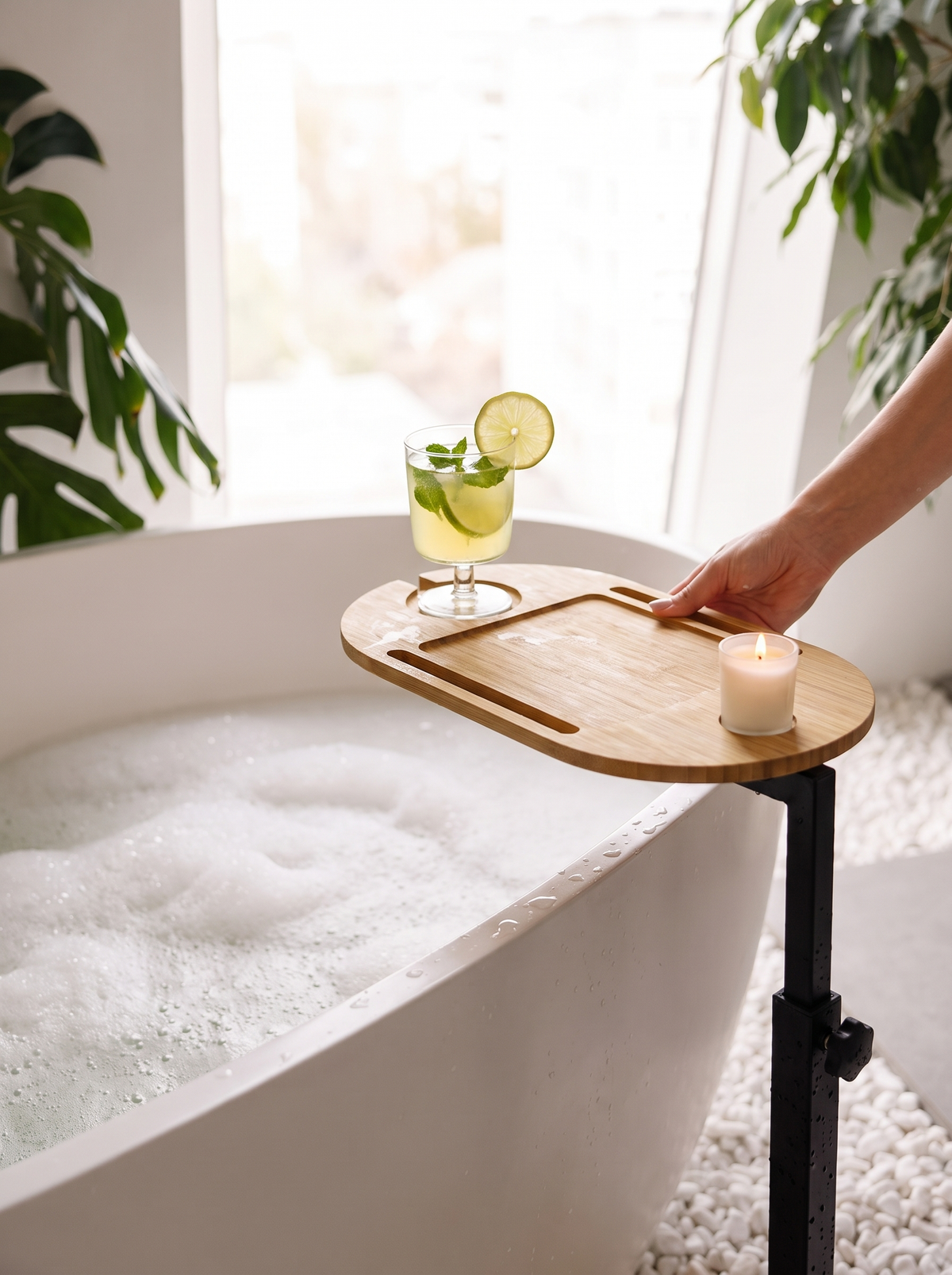 Laurent Well Freestanding Bamboo Bath Tray Table, Swivel To You