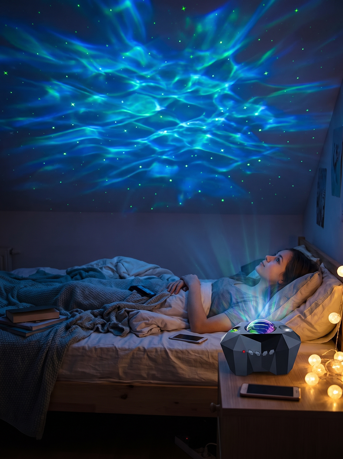 Laurent Well Ocean Wave Star Projector with Bluetooth Speaker, Ocean Waves On Your Ceiling