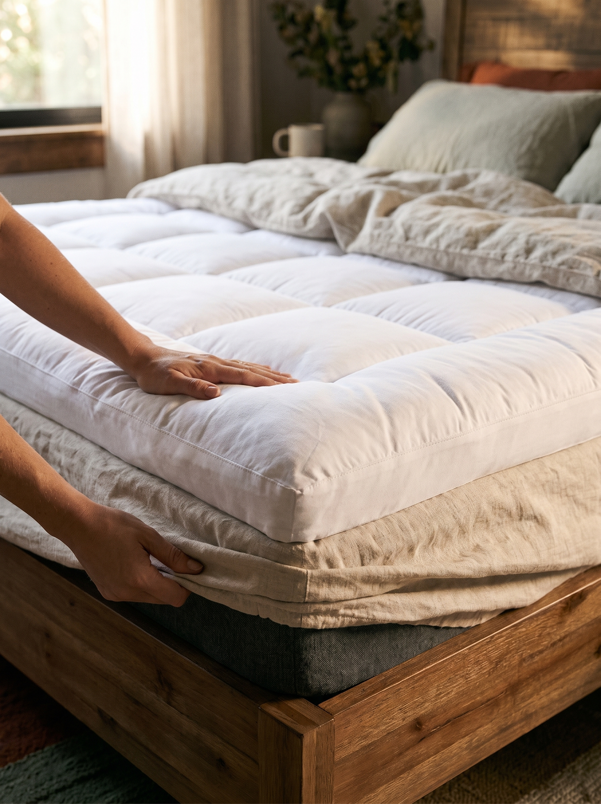 Laurent Well Full Mattress Topper Pad, Gray, Quick, Simple Setup