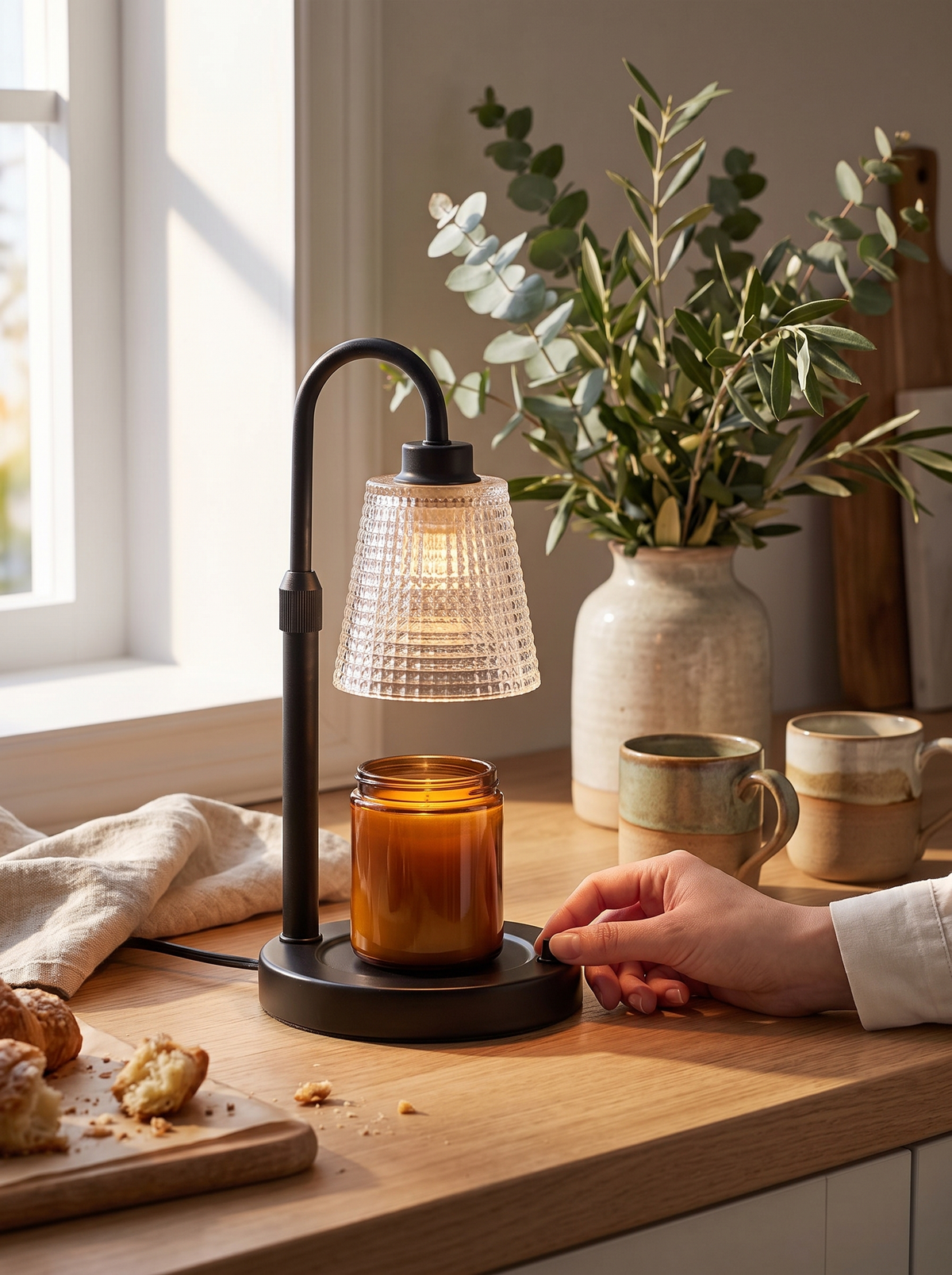 Laurent Well Candle Warmer Lamp with Timer, Black & Glass, A Stylish Accent Anywhere