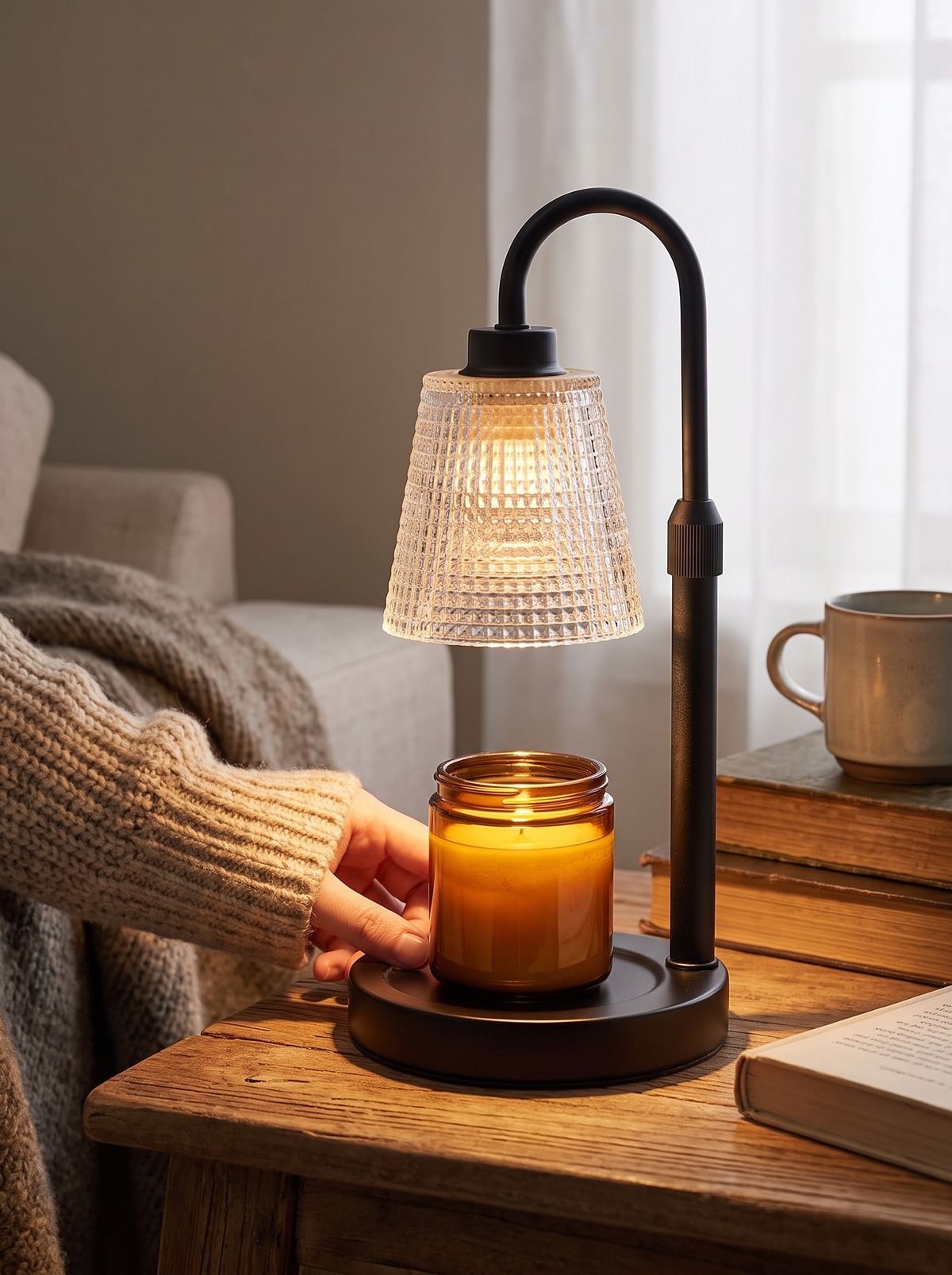 Laurent Well Candle Warmer Lamp with Timer, Black & Glass, All the Scent, No Flame