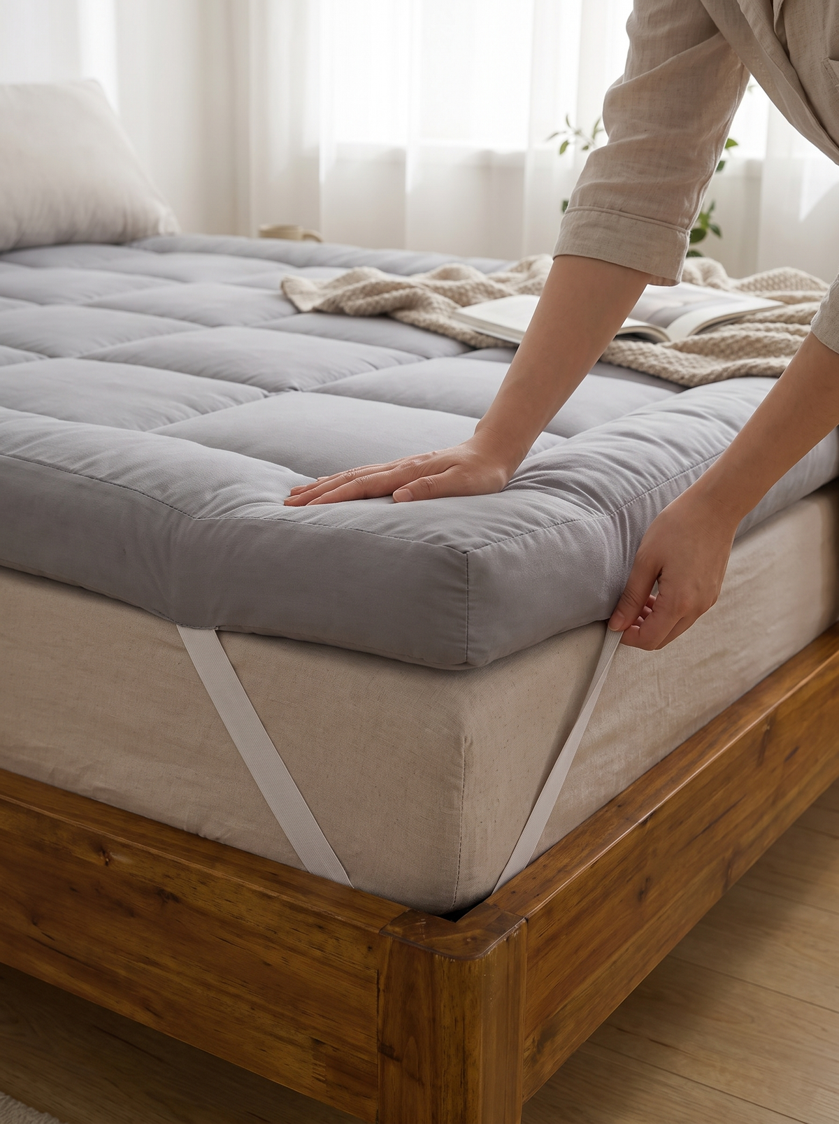 Laurent Well Twin Mattress Topper Pad, Gray, Lay, Line Up, Done